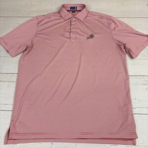 Stitch Polo Shirt Mens L Red Striped Embroidered Pine Needles Golf Short Sleeve